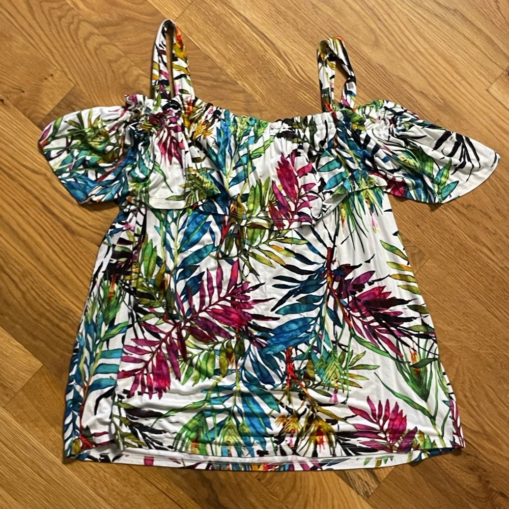 Tropical Print Cold-Shoulder Top